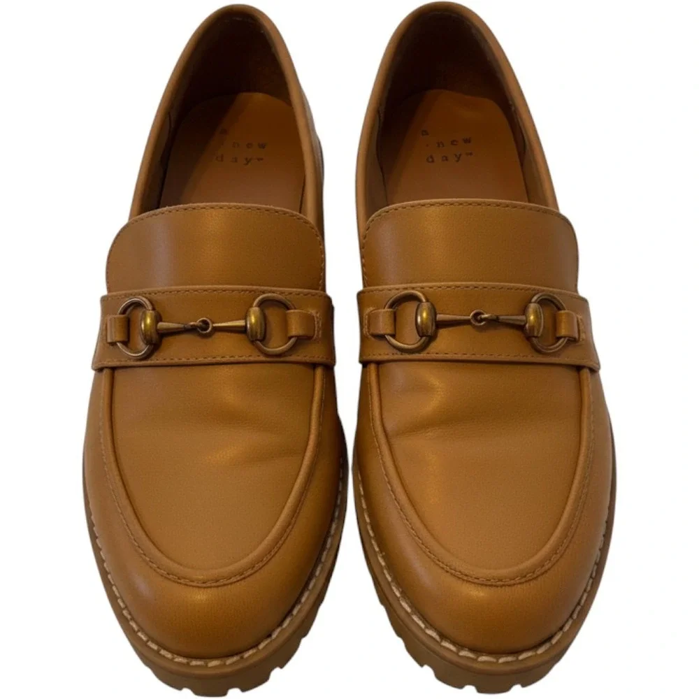 A New Day Danica Lug Sole Horsebit Loafers Tan Brown Memory Foam Shoes Womens 7